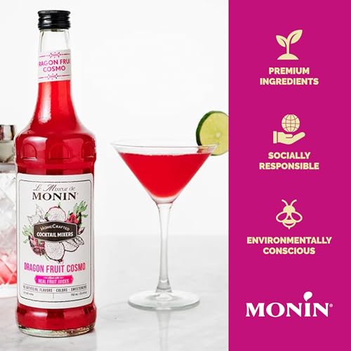 Monin - HomeCrafted Dragon Fruit Cosmo Cocktail Mix, Ready-to-Use Drink Mixer, Strawberry & Pear Blend, Made with Natural Flavors & Real Fruit Juice