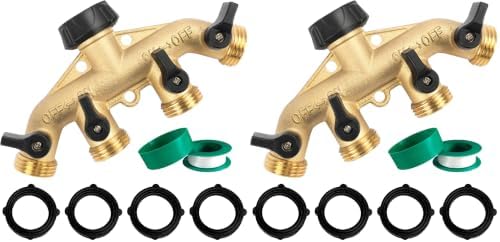 Hourleey Brass Garden Hose Splitter 2 Way, 3/4 Inch Hose Connector Tap Splitter, Hose Y Splitter