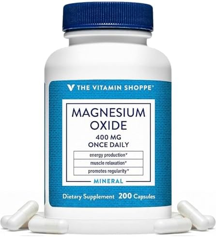The Vitamin Shoppe Brand Magnesium Oxide 400 mg, Bone Support, 200 Count | Daily Magnesium Mineral for Muscle Relaxation