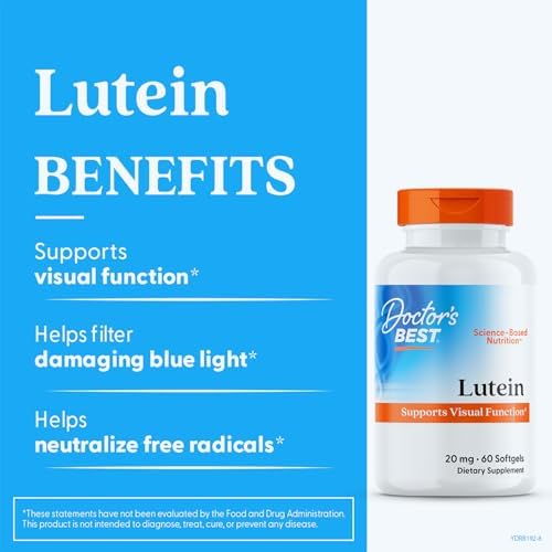 Doctor's Best Lutein Supplement 20mg with Zeaxanthin 1mg - Lutein for Eyes, Eye Health Vitamins for Men & Women