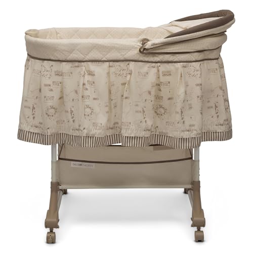 Delta Children Portable Rocking Bassinet for Newborns Bedside Sleeper Crib with Gentle Vibrations, Nightlight, Soothing Music, Adjustable Canopy