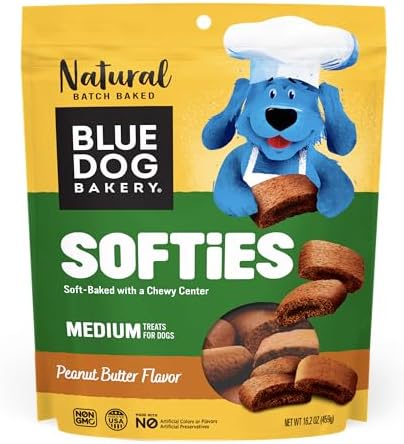 Blue Dog Bakery Natural Dog Treats, Softies, Peanut Butter Flavor, 16.2oz Bag, 6 Bags | Soft & Chewy Oven-Baked Dog Treat Chews, Made with Real Peanut Butter & Other Real Premium Wholesome Ingredients in the USA