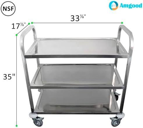 Medium 3 Shelf Heavy Duty Utility Cart on Wheels | 34 in. Long x 18 in. Wide