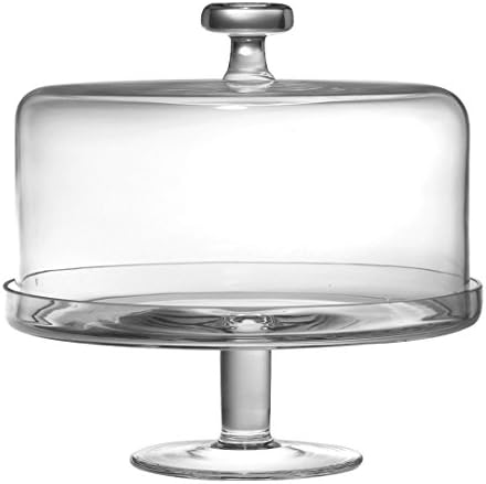 Barski Handmade Glass 2 pc Set , Footed Cake Plate with Dome, 11.5" H, 11" D (inside dome is 10.25" D), Clear , Made in Europe