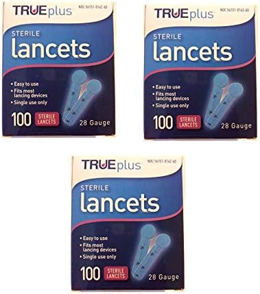 TruePlus Sterile Lancets, 28 Guage, 3 Boxes of 100 (300 Total)