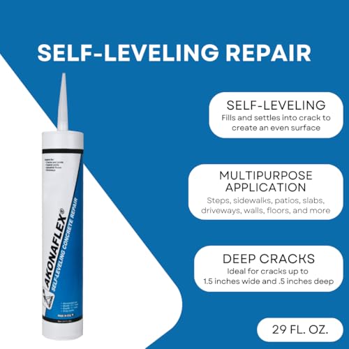Akonaflex Self-Leveling Concrete Repair, 10 Ounces | Concrete Caulk Compound, Self-Leveling Expansion Joint Sealant, Filler for Repairing Cracks, Floors