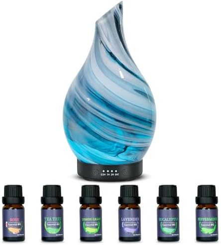 Aromatherapy Essential Oil Diffuser for Home- Art Glass Diffuser for Essential Oils with Waterless Auto Shut-Off 4 Timer 7 Colors LED Night Light