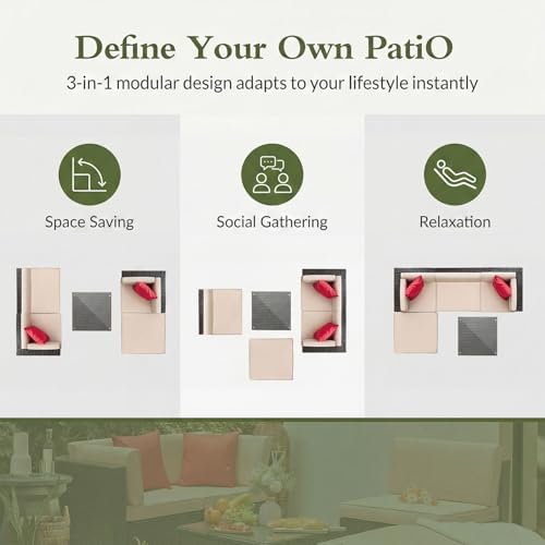 Devoko 5 Pieces Patio Furniture Sets Outdoor Sectional Patio Sofa | All Weather Manual Weaving Wicker Rattan Patio Seating Sofas with Cushion and