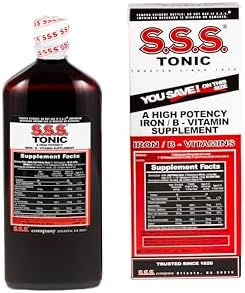 S.S.S. Tonic Liquid Iron & Vitamin B Supplement with B1, B2 & B3, 20 Fl Oz | High-potency, easy-to-take formula for daily energy support; made in USA