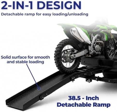 Jeremywell 500 lbs Heavy Duty Motorcycle Dirt Bike Scooter Carrier Hitch Rack Hauler Trailer with Loading Ramp and Anti-Tilt Locking Device