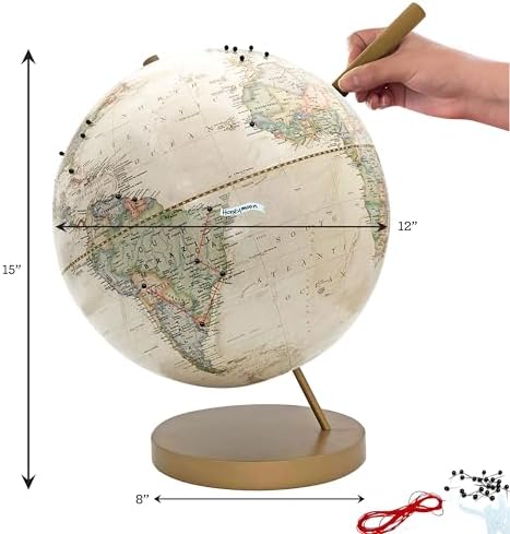 Wendy Gold Studios Classic Push Pin Globe, Ivory - World Travel Globe with Push Pins to Track Your Travels
