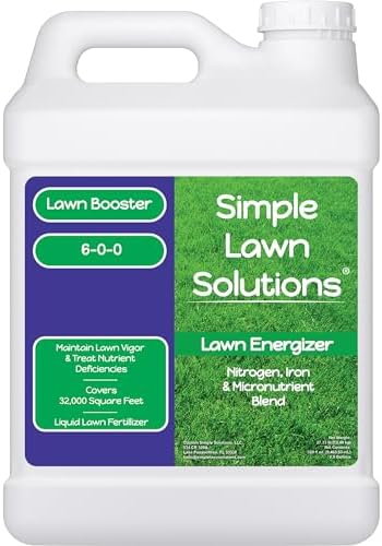 Commercial Grade Lawn Fertilizer with Iron- Liquid Fertilizer Spray- Nitrogen and Iron for Deeper Green Turf- Any Grass Type - Simple Lawn Solutions - Lawn Energizer - 32 Ounce