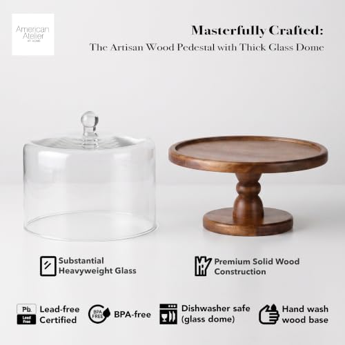 American Atelier Madera Pedestal Plate with Dome, Brown, 11.8x12.2in