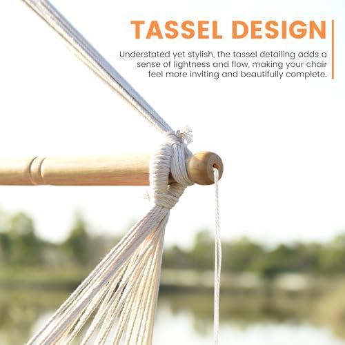 Lazy Daze Hammock Chair, Hanging Swing Chair, Caribbean Rope Chair | 40"Hardwood Spreader Bar and Soft-Spun Cotton Rope, Hammock Weaving Chair for Indoor, Outdoor, Backyard, Max 300 LBS, Natural