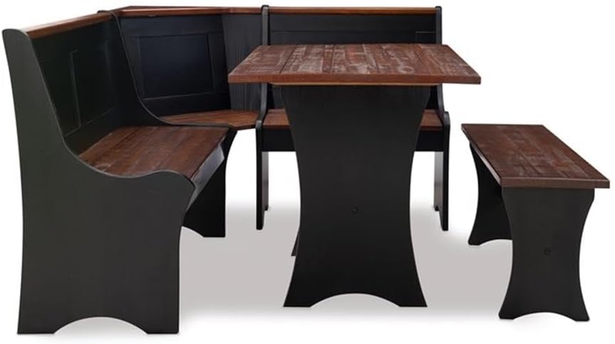 Linon Jackie Solid Wood 3 Piece Conversation Indoor Kitchen Corner Breakfast Dining Nook Set in Black
