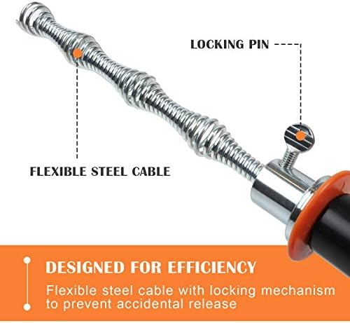 BACOENG 25Ft Drain Auger, Heavy Duty Plumbing Snake with Drill Adapter, Use Manually or Powered for Drain Clog, Shower Sink, Comes with Gloves and Bag (Orange)