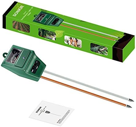 SONKIR Soil pH Meter, MS02 3-in-1 Soil Moisture/Light/pH Tester Gardening Tool Kits for Plant Care, Great for Garden, Lawn, Farm