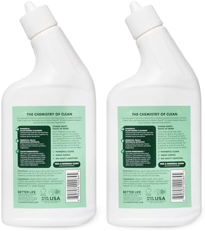 Better Life Toilet Bowl Cleaner, Plant-based, Stain & Odor Remover, Tea Tree & Peppermint Scent Cleaning Gel, Liquid Bathroom Cleaners for Household, 24 Oz, Pack of 2