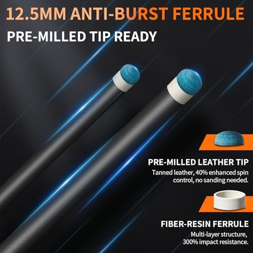 Kmise Carbon Fiber Pool Cue Stick 58", Billiard Cue Sticks 21-23oz, Low Deflection Pool Cue with 12.5mm Tip, Professional Billiard Carbon Fiber Pool Sticks for Adults