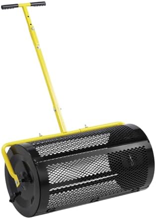 VINGLI Compost Spreader, 24 inch Peat Moss Spreader with Height Adjustable Handle, T Shaped Handle Peat Moss Roller, Seed Spreader for Lawn Backyard Outdoor (24"-Black & Yellow)