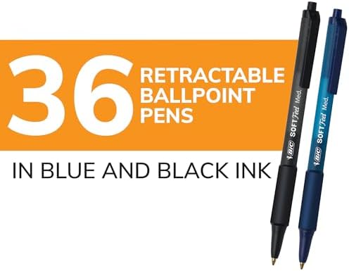 BIC Soft Feel Retractable Ballpoint Pen, 1.0 mm Medium Point, 36-Count | No-Slip Grip for Comfortable Writing | Smooth Ink Flow for Effortless Writing | Ideal for Students, Teachers, And Classrooms