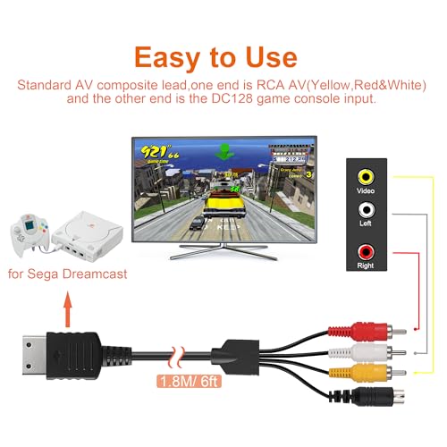 S Video RCA AV Cable for Dreamcast, S-Video Audio Video Cable Compatible with Sega Dreamcast DC, 1.8M/6FT