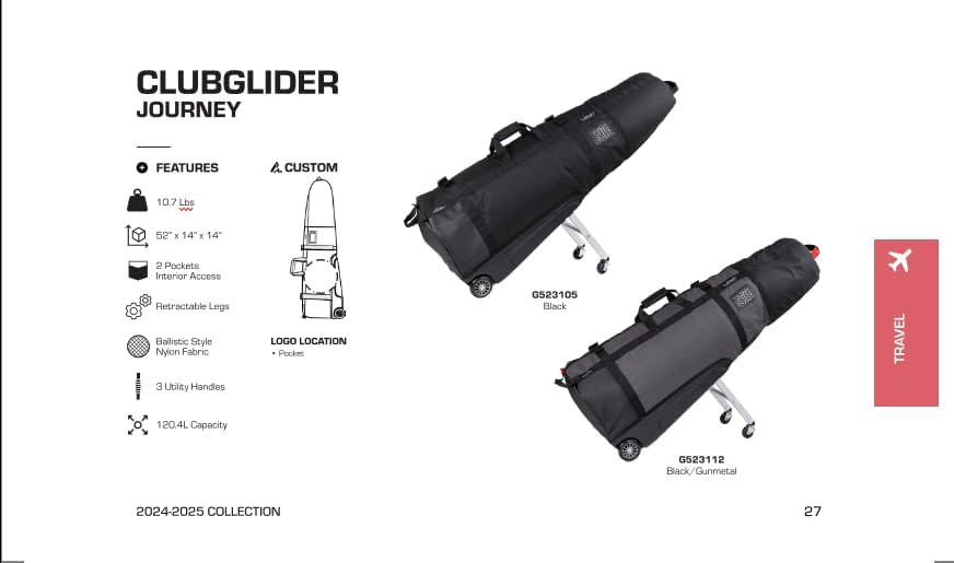 Sun Mountain ClubGlider Journey Golf Travel Bag - 4-Wheel Rolling System, Extendable & Retractable Legs for Easy Transport