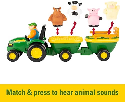 TOMY John Deere Animal Sounds Hayride Musical Tractor Toy - Musical Hayride Toddler Toys - Includes Farmer Figure, Tractor