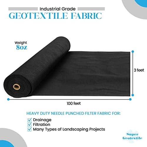 Super Geotextile 4, 6, 8 oz Non Woven Fabric for Landscaping, French Drains, Underlayment, Erosion Control, Construction Projects - 8 oz (4x100)