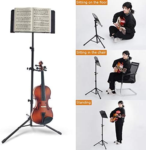 Klvied Portable Folding Sheet Music Stand with Violin Hanger