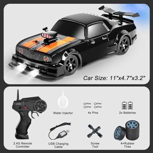 Fistone RC Drift Car 2.4GHz 1:16 Scale 4WD 18KM/H High Speed Remote Control Car with LED Lights, 2 Batteries and Rubber Tire