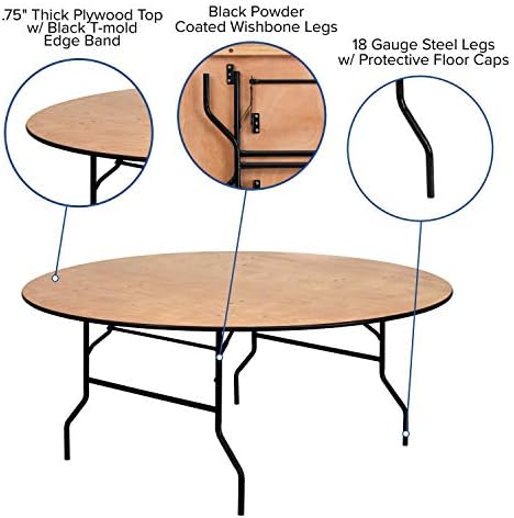 Flash Furniture Furman 6' Round All-Occasion Wood Folding Event Table, Foldable Round Portable Banquet Table with Wooden Top