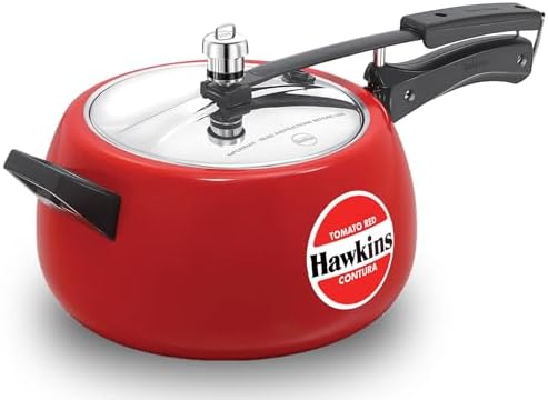 Hawkins 5 Litre Contura Pressure Cooker, Ceramic Coated Handi Inner Lid Cooker, Tomato Red (CTR50)