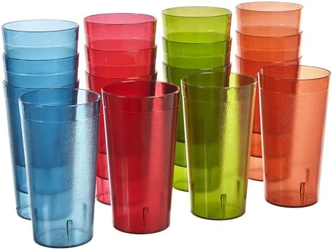 US Acrylic Cafe Plastic Reusable Tumblers (Set of 16) 20-ounce Water Cups Coastal Colors | Restaurant Style Drinking Glasses Value Set, Stackable, BPA-free, Made in the USA | Top-rack Dishwasher Safe