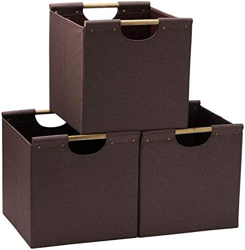 HOONEX Collapsible Storage Bins, 13x13x13 Inches Storage Cubes Linen Fabric, 3 Pack
