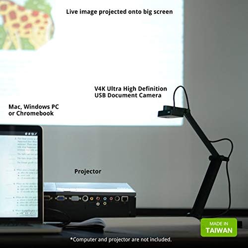 IPEVO V4K Ultra High Definition 8MP USB Document Camera — Mac OS, Windows, Chromebook Compatible for Live Demo, Web Conferencing, Distance Learning