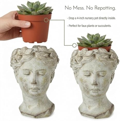 Greek/Roman Style Female Statue Head Cement Planter (Style 1)