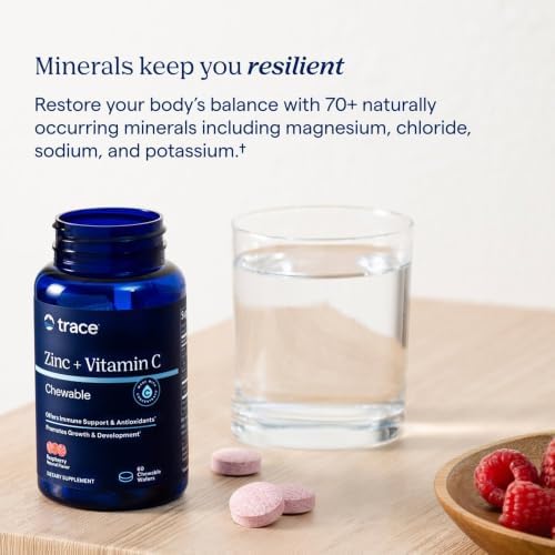 Trace Minerals Zinc + Vitamin C Chewable Supplement, 60 CT, Immune Support | Full spectrum of ionic minerals, Enzyme function and antioxidant activity