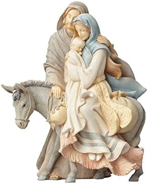 Foundations (4058697) Holy Family with Donkey Stone Resin Figurine, 9.45”