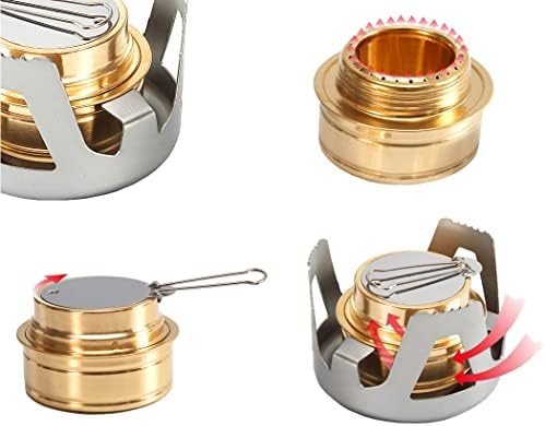 Mini Alcohol Backpacking Stove, Lightweight Brass Spirit Burner with Aluminium Stand for Camping Hiking and Picnic
