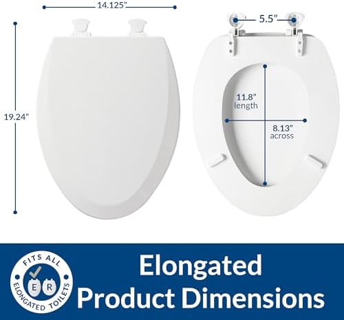 Bemis 1500EC 390 Lift-Off Wood Elongated Toilet Seat, Cotton White (Pack of 1) | Durable enameled wood resists chipping & scratching, fits all standard elongated toilets, Made in USA, 1500EC 390