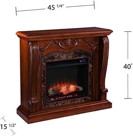 SEI Furniture Cardona Carved Wood & Faux Marble Electric Fireplace, New Walnut
