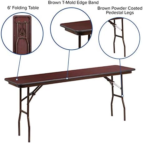 EMMA + OLIVER 6-Foot Mahogany Melamine Laminate Folding Training/Seminar | Table, Event Table