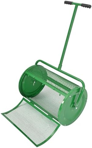 KUAFU 24" Compost Spreader Peat Moss Spreader T-Shaped Handle for Planting | Lawn and Garden Care Manual Spreaders Roller Green Powder Coated Mesh