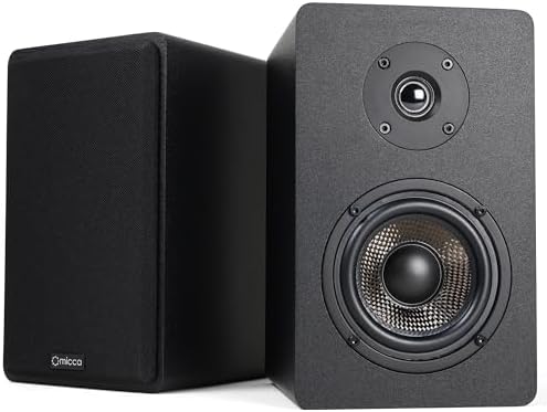 Micca MB42X Advanced 2-Way Passive Bookshelf Speakers, Stereo Pair, Black | Amplifier Required, 4-Inch Carbon-Fiber Woofer, 0.75-Inch Silk-Dome Tweeter, Desktop, Home Theater, Surround Sound