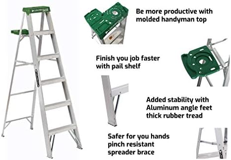 Louisville Ladder AS4006 6-Foot Aluminum Step Ladder, 225-Pound Capacity, Green, 6 Feet