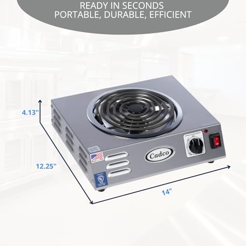 Cadco CSR-3T 14" Portable Electric Hot Plate, 1500W, 120V, Stainless Steel