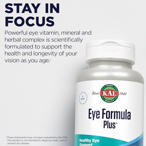 KAL Eye Formula Plus, 60 Tablets | Eye & Vision Support, Lutein, Zeaxanthin, Bilberry & Goji Extracts, 15 Servings, Lab Verified