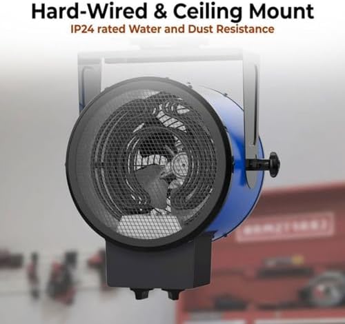 Comfort Zone 5, 300W, 240V Electric Hard-Wired Ceiling Mounted Industrial Garage, Utility Space Heater, NEMA 6-30R, Steel Body, Adjustable Thermostat