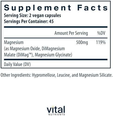 Vital Nutrients Triple Magnesium Complex Supplement | Vegan Magnesium Glycinate, Malate & Oxide 250mg | Easily Absorbed Magnesium Supplement for Stress, Muscle, Heart, Bone Support | 90 Capsules